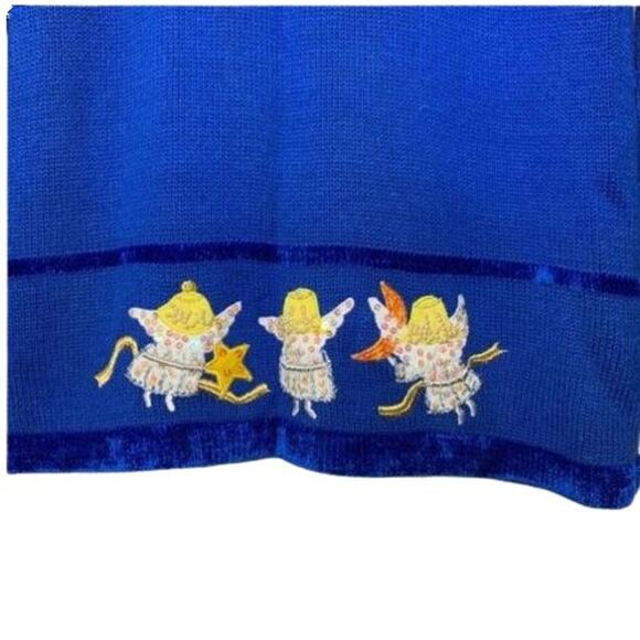 Quacker Factory Blue Chenille Yellow White Embroidered Angels Cardigan Plus 1X - Picture 5 of 10